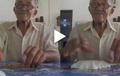 Idoso ganha a internet ao realizar sonho de fazer slime sozinho