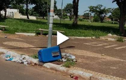 Meninos destróem lixeira e revoltam empresário