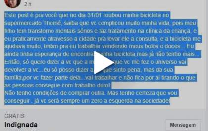 Internauta que teve bike furtada agradece a população