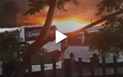 Incêndio atinge garagem de ônibus em Andradina