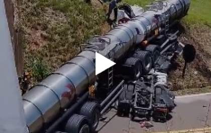 Motorista morre ao cair com carreta em viaduto de retorno na Rondon