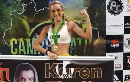 Karen Thalita é campeã brasileira de Kickboxing, em Bauru