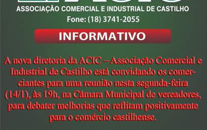 ACIC de Castilho convida comerciantes para reunião sobre segurança