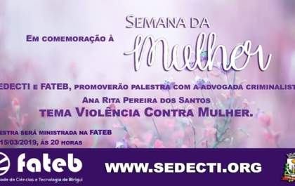 Palestra sobre violência contra mulher acontece hoje em Birigui