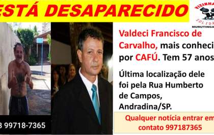 Marceneiro Cafú continua desaparecido