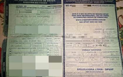 Documento de moto CG Titan 150 encontrado