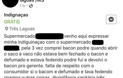 Três-lagoense compra bacon podre em mercado e denuncia nas redes sociais