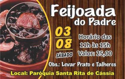 Paróquia Santa Rita realiza no sábado (3) a Feijoada do Padre