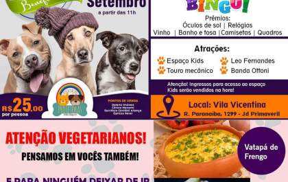1º Almoço e Bingo beneficente das Protetoras acontece no próximo domingo