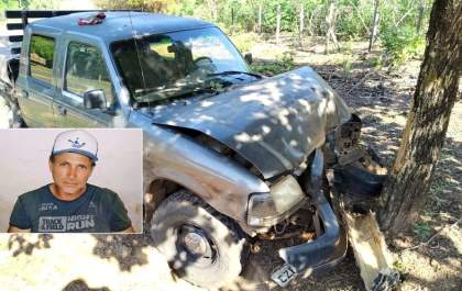 Homem morre ao colidir caminhonete em árvore em estrada rural em Castilho