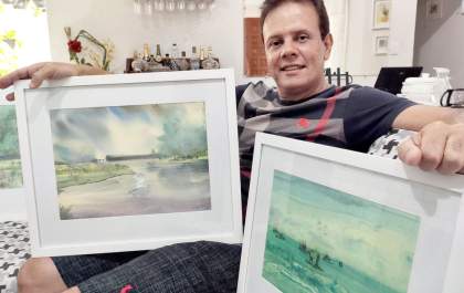 Aquarelista de Araçatuba expõe trabalhos em São Carlos