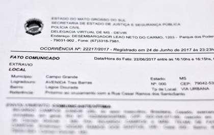 Boletim de ocorrência de extravio no MS custará R$14