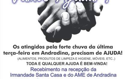VAMOS AJUDAR? Irmandade Santa Casa de Andradina e AME arrecadam doações para vítimas da forte chuva da última terça-feira