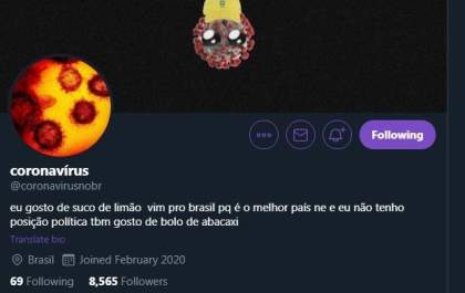 Coronavírus tem conta no Twitter