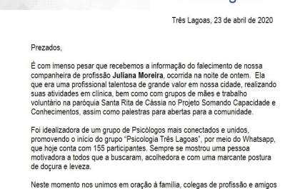 APSIC emite nota de pesar pelo falecimento de Juliana Moreira