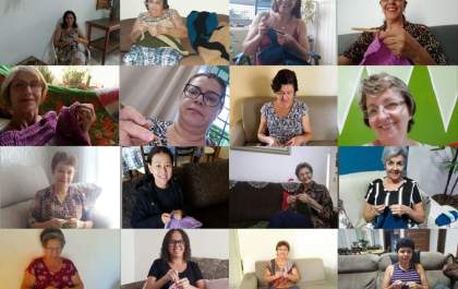 Voluntárias produzem roupas de lã para campanha `Aqueça o Seu Irmão`