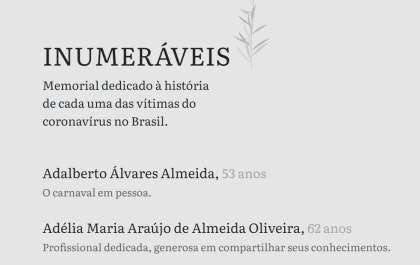 Site homenageia mortos por covid-19