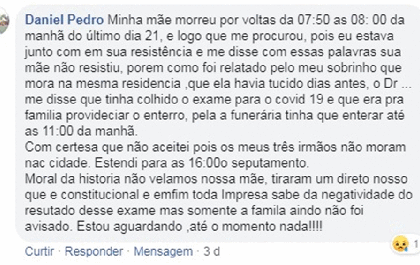 Filho enterra mãe às pressas e descobre que ela não tinha Covid 19 pelo jornal