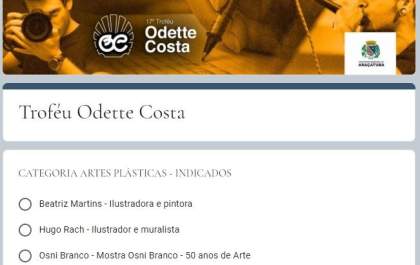 Cultura inclui categoria de artes plásticas na votação do prêmio Odette Costa