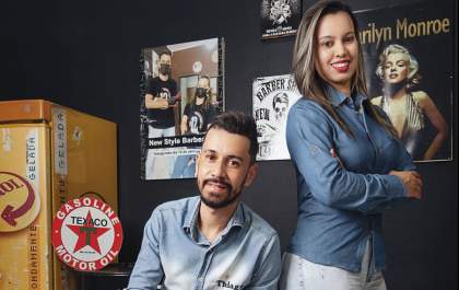 Thiago e Ester e a New Style Barbearia