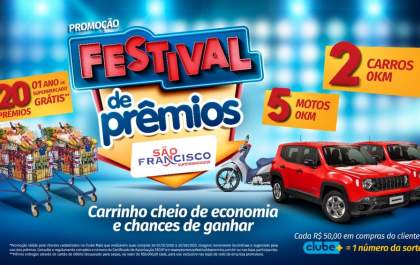 Supermercado está sorteando um ano de compras, moto e carro