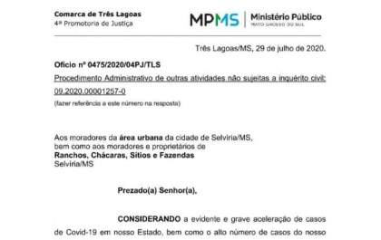 Ministério Público reforça proibição de aglomerações em Selvíria
