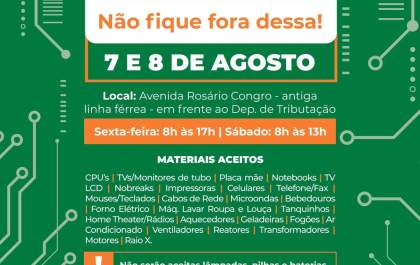 Coleta de Lixo Eletrônico será realizada nos dias 07 e 08 deste mês