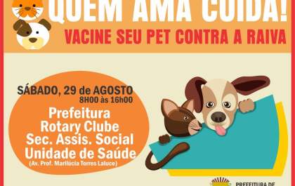 Neste sábado: Prefeitura de Selvíria vacina cães e gatos contra a raiva em vários pontos