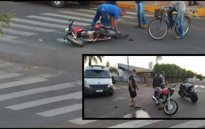Motociclista se fere ao bater moto em caminhonete no centro de Castilho