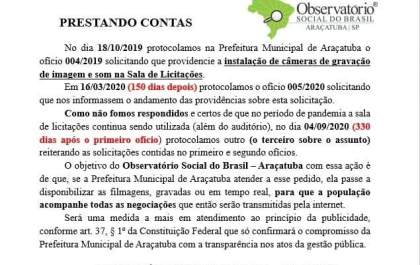 Há quase um ano, instituição aguarda instalação de câmeras em sala de licitações
