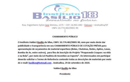 Chamamento público do Instituto Basílio