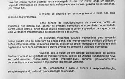 OAB divulga nota de repúdio sobre ato de violência ocorrido na terça-feira (10)