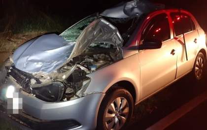 Dois saem feridos em acidente com boi em rodovia