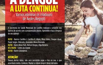 Suspeitas de Dengue lotam serviços de Saúde e Castilho inicia “Arrastão” urbano