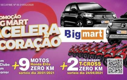 Sábado é dia de sorteio de moto na promoção Big Mart Acelera Coração