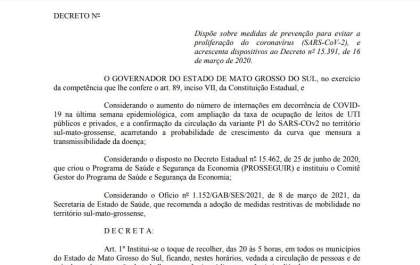 Pressionado por bares e igrejas, Reinaldo prorroga decisão sobre toque de recolher em MS