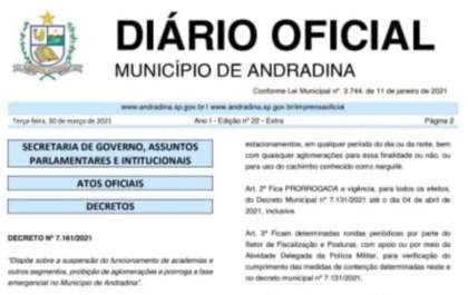 Prefeito proibe o funcionamento de academias e feiras livres
