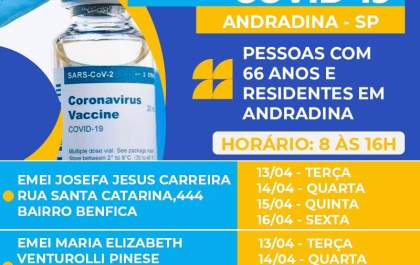 Andradina vai começar a vacinação para pessoas com 66 anos ou mais