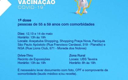 Araçatuba vacina a partir de hoje moradores de 55 a 59 anos com comorbidades
