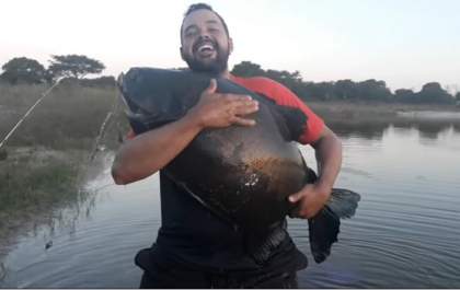 Bombeiro Civil fisga peixe gigante em Lagoa da cidade