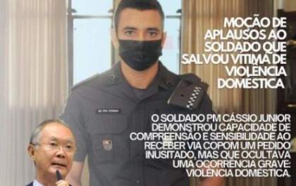 Deputado Coronel Nishikawa homenageia PM por salvar mulher de violência doméstica