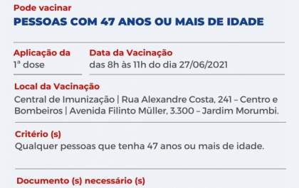 SMS anuncia vacinação de pessoas com 47 anos contra Covid-19 ou mais neste domingo (27)