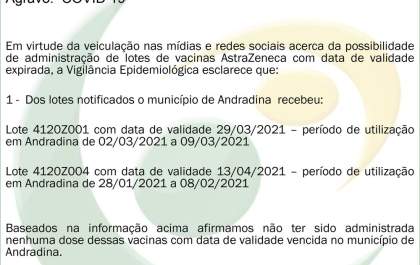 Prefeitura esclarece que lotes de vacinas foram usados dentro do prazo