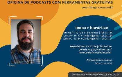 Oficinas Culturais abrem inscrições para programação de agosto