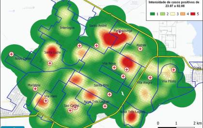 Veja o mapa dos bairros de Três Lagoas com maior incidência de casos positivos de Covid-19