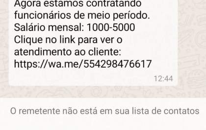 Mensagem com anúncio de emprego pode ser golpe no whats app