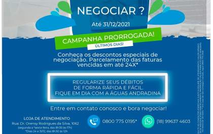 Águas Andradina e Águas Castilho prorrogam a campanha “Bora Negociar?”