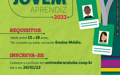 Unimed Araçatuba está com inscrições abertas para o programa Jovem Aprendiz