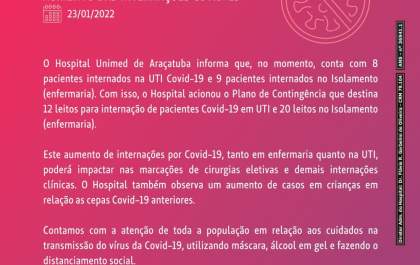Hospital Unimed Araçatuba amplia leitos para pacientes com covid-19