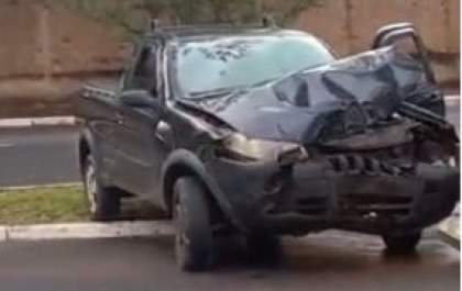 Jovem bate picape em palmeira na avenida da Expô